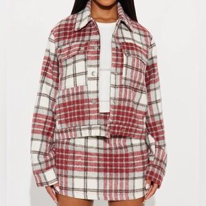 Plaid Women's Jacket skort set - Red and White